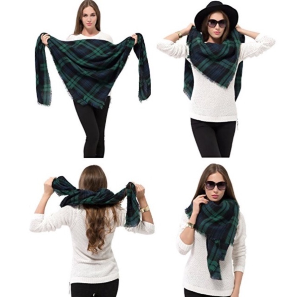 Green and Navy Plaid Ultra Plush Blanket Scarf - Picture 3 of 8